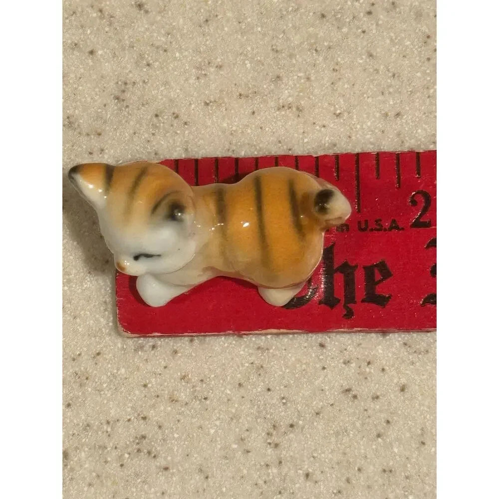Vintage Bone China orange Cat Figurine Japan Miniature Playful Kittens